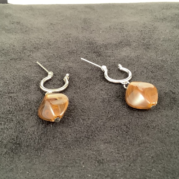 Vintage Brown Smoky Quartz Silvertone Dangle Earrings - Picture 2 of 8